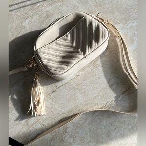 Cream Crossbody Quilted Bag with Tassel